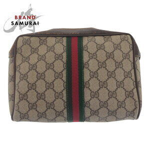 GUCCI Sherry Line Bag Shoulder Beige Tan Brown GG Supreme Canvas Leather